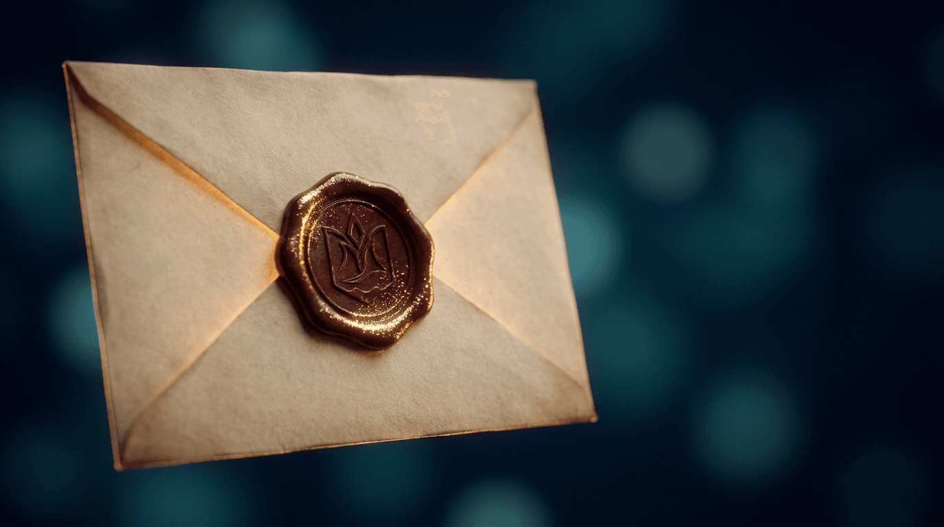 Sealed envelope and lock-box on desk