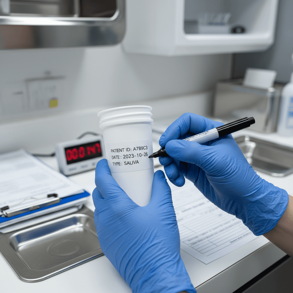 Technician handling testing sample with paperwork